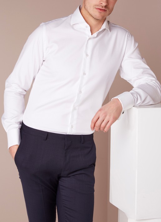 Profuomo Strijkvrij slim fit overhemd met dubbele manchet - detail 3 wit