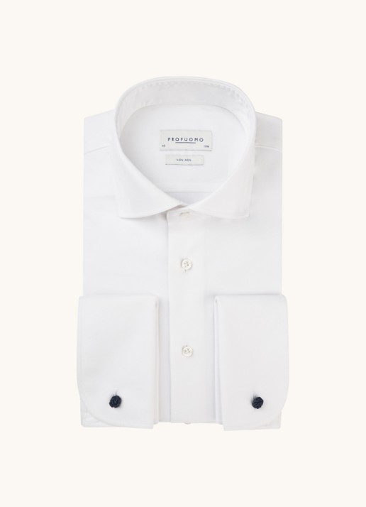 Profuomo Strijkvrij slim fit overhemd met dubbele manchet - voorkant 2 wit
