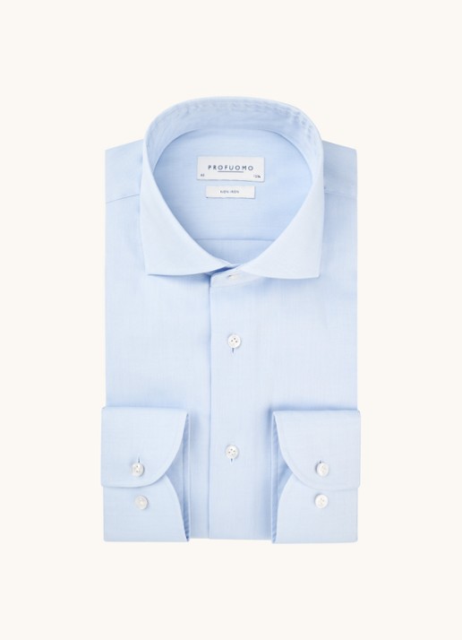 Profuomo Strijkvrij slim fit overhemd met extra lange mouw - voorkant 5 lichtblauw