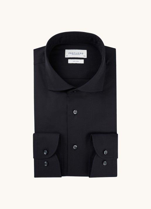 Profuomo Strijkvrij slim fit overhemd met wide spread-kraag - voorkant 5 zwart