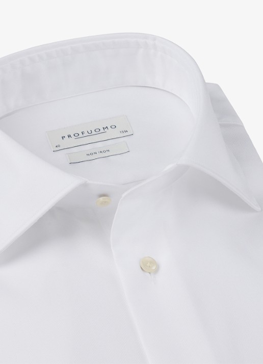 Profuomo Strijkvrij slim fit overhemd met widespread kraag - detail wit