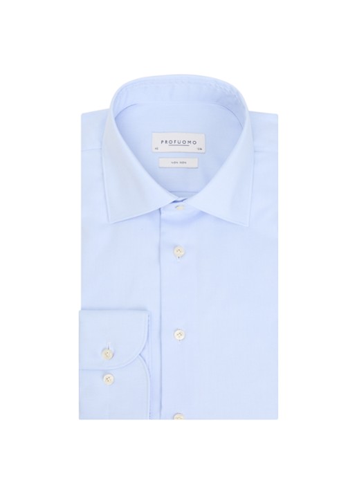 Profuomo Strijkvrij slim fit overhemd met widespread kraag - voorkant lichtblauw