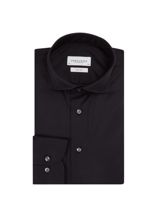 Profuomo Strijkvrij slim fit overhemd - voorkant zwart
