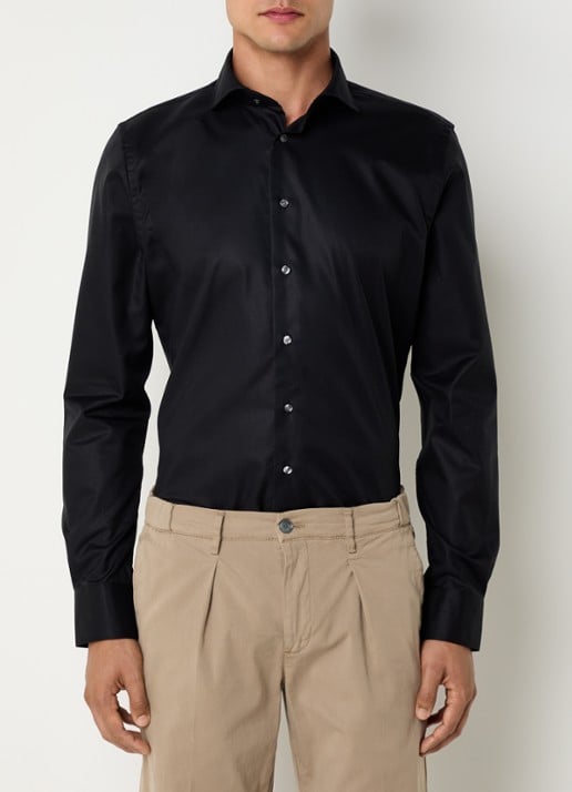 Profuomo Strijkvrij slim fit overhemd - detail 3 zwart