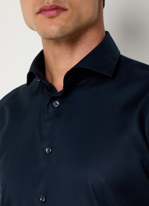 Profuomo Strijkvrij slim fit overhemd - detail 3 donkerblauw