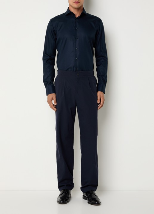 Profuomo Strijkvrij slim fit overhemd - voorkant 5 donkerblauw