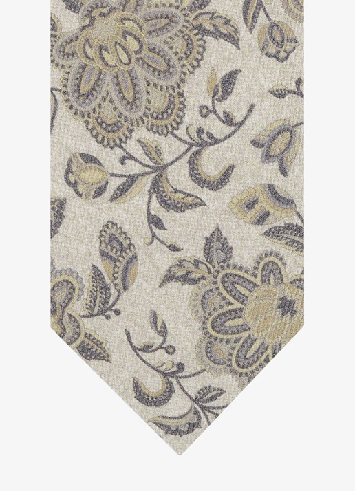 Profuomo Stropdas van zijde met bloemenprint - detail beige