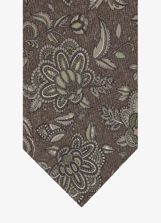 Profuomo Stropdas van zijde met bloemenprint - detail 2 bruin
