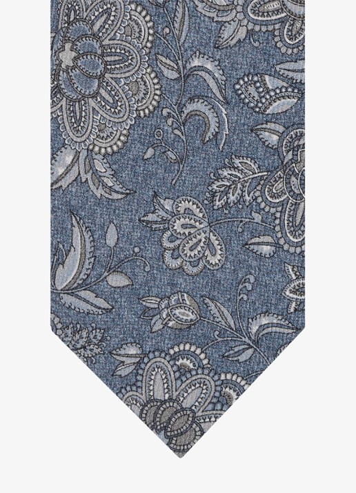 Profuomo Stropdas van zijde met bloemenprint - detail blauw
