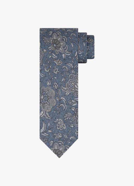 Profuomo Stropdas van zijde met bloemenprint - voorkant 2 blauw