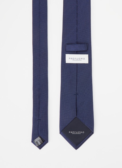 Profuomo Stropdas van zijde met stippenprint - detail donkerblauw