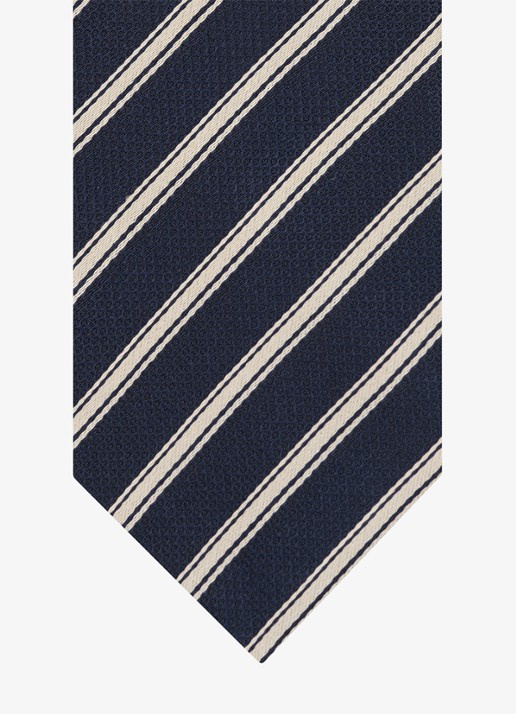 Profuomo Stropdas van zijde met streepprint - detail donkerblauw