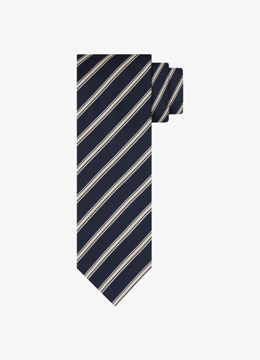Profuomo Stropdas van zijde met streepprint - voorkant 2 donkerblauw