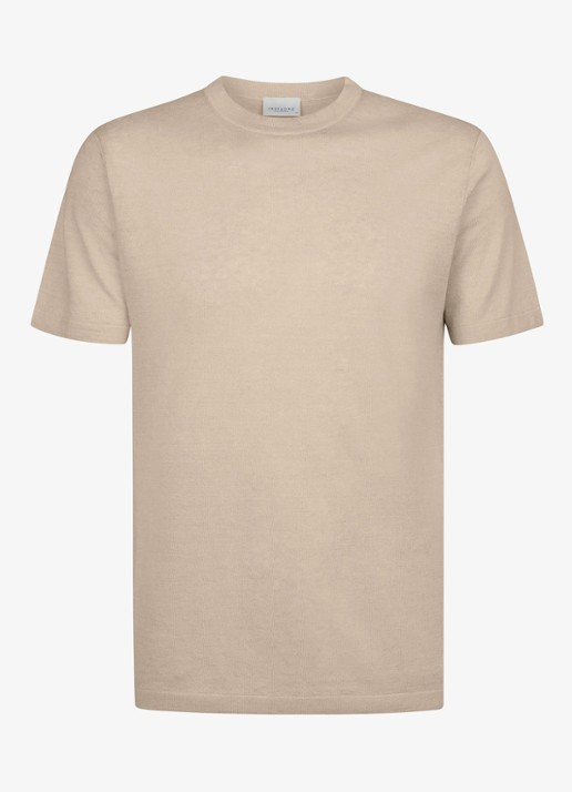 Profuomo T-shirt in linnenblend met ronde hals - voorkant 8 beige