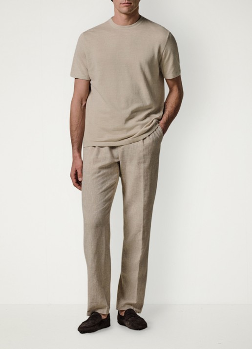 Profuomo T-shirt in linnenblend met ronde hals - voorkant 9 beige