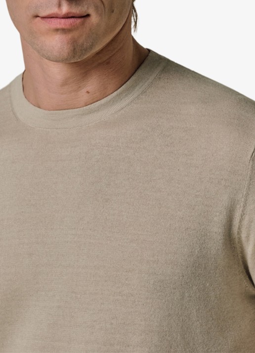 Profuomo T-shirt in linnenblend met ronde hals - detail 4 beige
