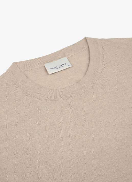 Profuomo T-shirt in linnenblend met ronde hals - detail 5 beige