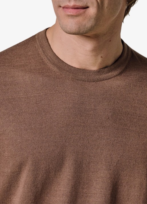 Profuomo T-shirt in linnenblend met ronde hals - detail 3 clay