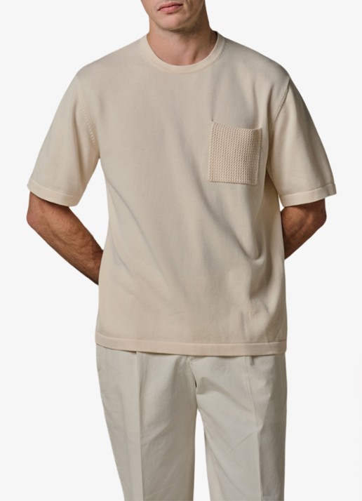 Profuomo T-shirt met borstzak - detail 4 gebroken wit