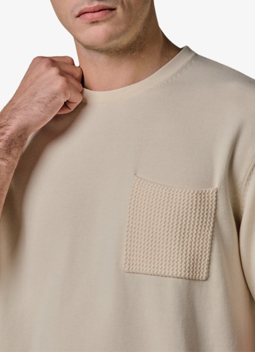 Profuomo T-shirt met borstzak - detail 5 gebroken wit