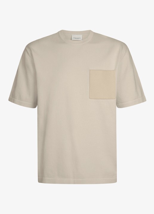 Profuomo T-shirt met borstzak - voorkant 2 gebroken wit