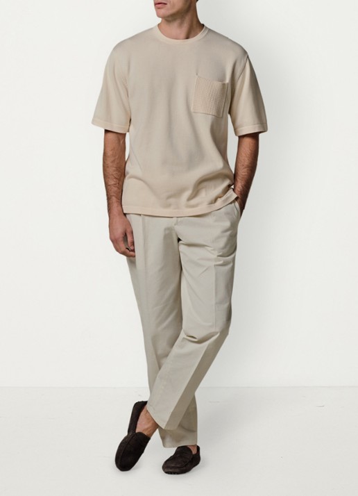 Profuomo T-shirt met borstzak - voorkant 3 gebroken wit