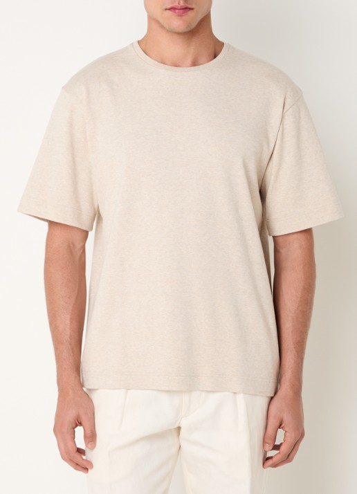 Profuomo T-shirt met ronde hals - detail beige