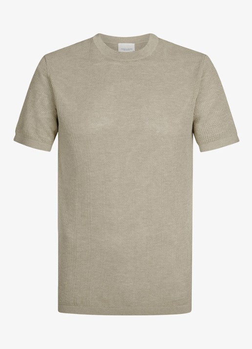 Profuomo T-shirt met structuur - voorkant beige