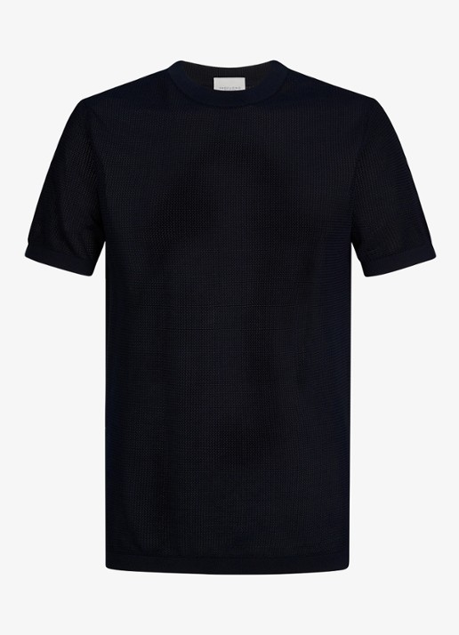 Profuomo T-shirt met structuur - voorkant 5 donkerblauw