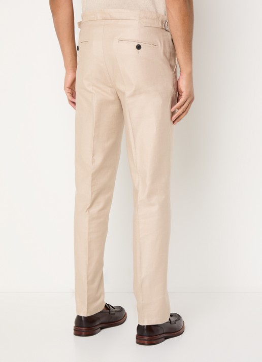 Profuomo Tapered fit pantalon in linnenblend met steekzakken - achterkant 4 beige