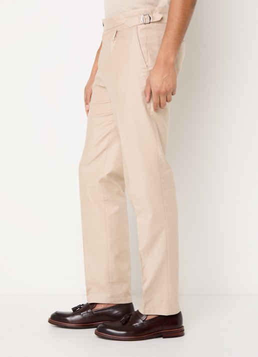 Profuomo Tapered fit pantalon in linnenblend met steekzakken - detail 2 beige