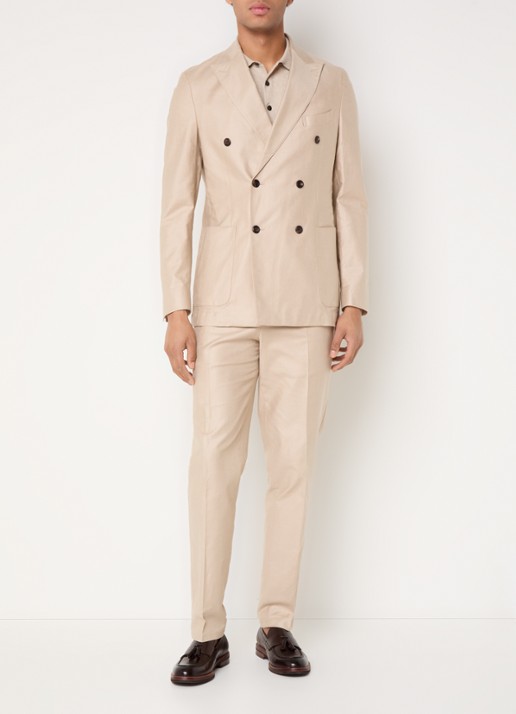 Profuomo Tapered fit pantalon in linnenblend met steekzakken - voorkant 6 beige