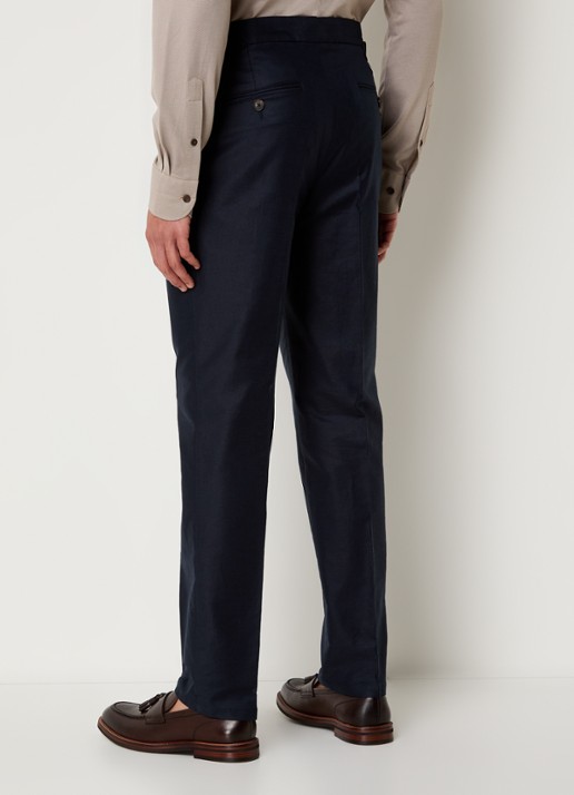 Profuomo Tapered fit pantalon in linnenblend met steekzakken - achterkant 5 donkerblauw