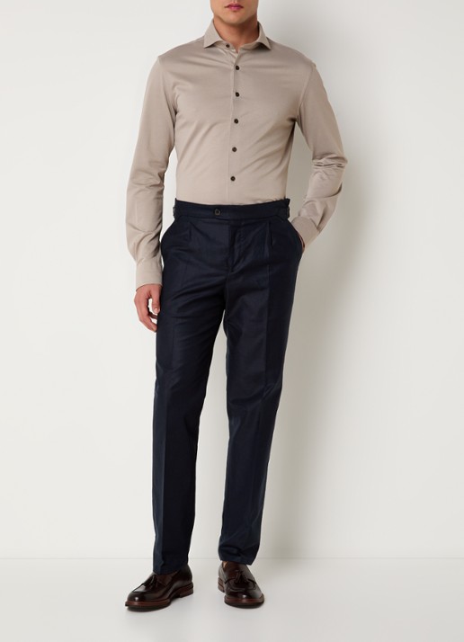 Profuomo Tapered fit pantalon in linnenblend met steekzakken - voorkant 4 donkerblauw