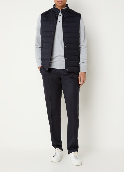 Profuomo Tapered fit pantalon van wol met steekzakken - voorkant 4 donkerblauw
