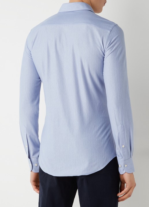 Profuomo The Knitted Shirt slim fit overhemd met stretch - achterkant 3 lichtblauw