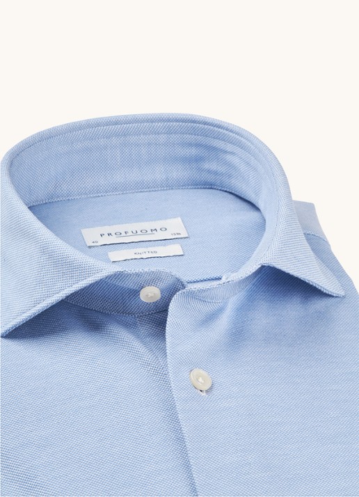 Profuomo The Knitted Shirt slim fit overhemd met stretch - detail 6 lichtblauw