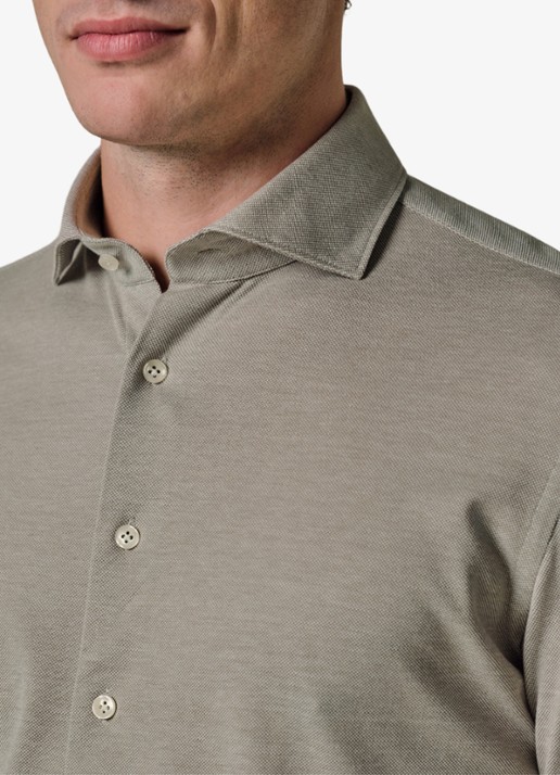 Profuomo The knitted shirt slim fit overhemd van piqué katoen - detail 5 middengroen