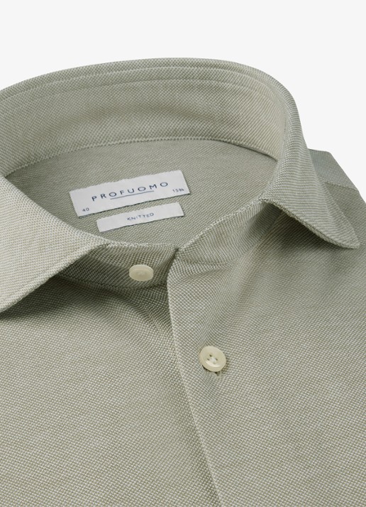 Profuomo The knitted shirt slim fit overhemd van piqué katoen - detail 6 middengroen