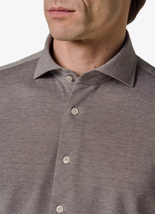 Profuomo The knitted shirt slim fit overhemd van piqué katoen - detail 4 bruin