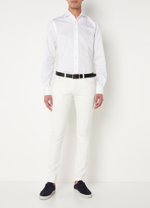 Profuomo Wit strijkvrij slim fit overhemd met extra lange mouw - voorkant 5 wit