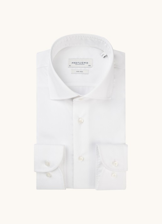 Profuomo Wit strijkvrij slim fit overhemd met extra lange mouw - detail 3 wit