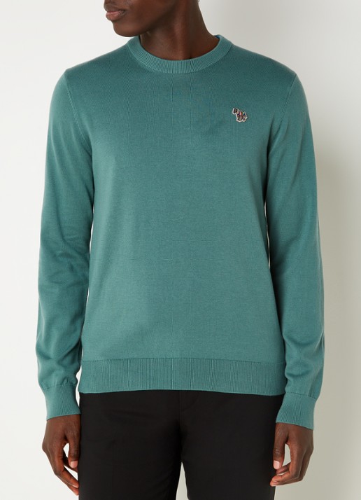 PS Paul Smith Sweater van  katoen met logoborduring - detail 2 groen