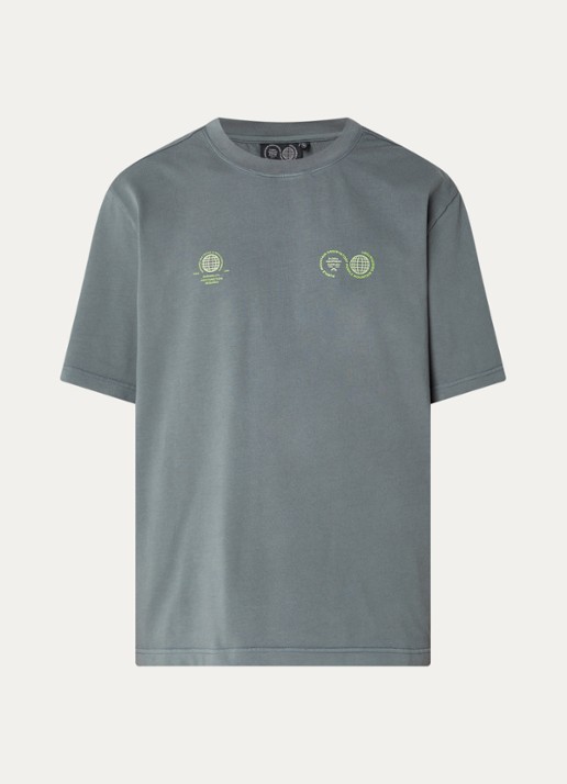 Purple Mountain Observatory Globe T-shirt met logo- en backprint - voorkant 3 blauwgrijs