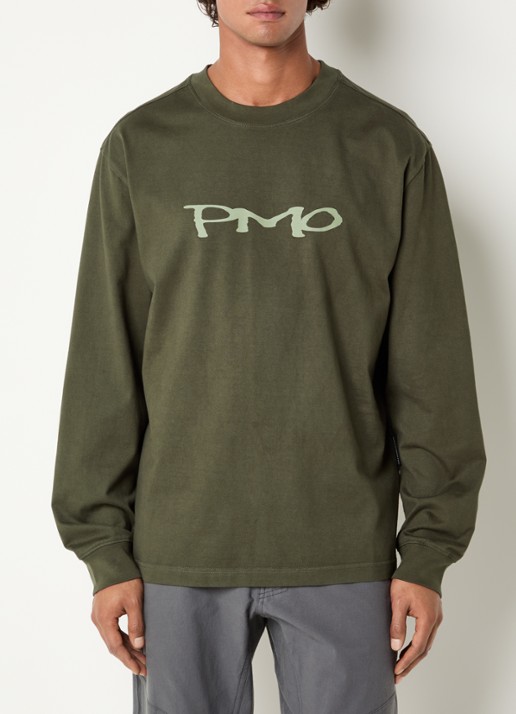 Purple Mountain Observatory Quantum longsleeve met logo- en backprint - achterkant mosgroen