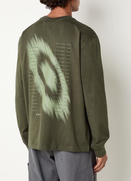 Purple Mountain Observatory Quantum longsleeve met logo- en backprint - detail 4 mosgroen