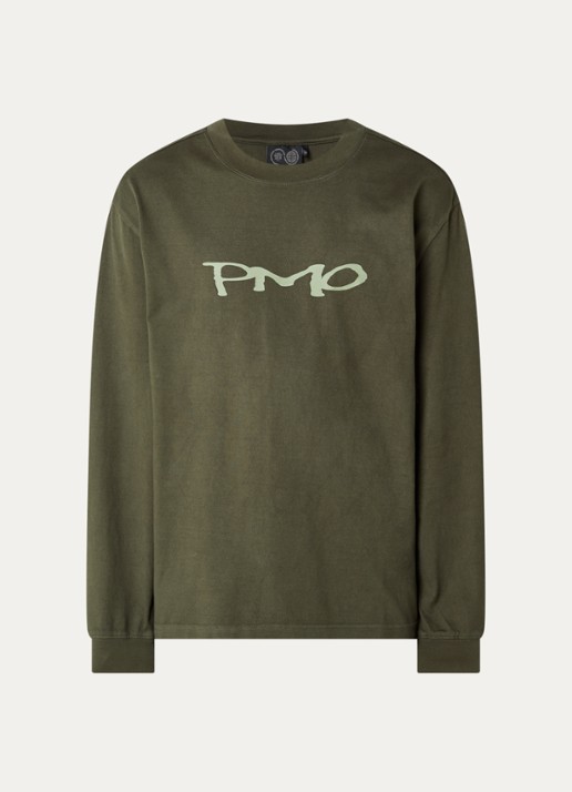 Purple Mountain Observatory Quantum longsleeve met logo- en backprint - voorkant 2 mosgroen