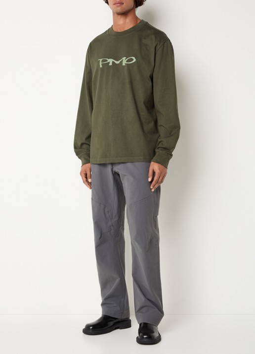 Purple Mountain Observatory Quantum longsleeve met logo- en backprint - voorkant 3 mosgroen