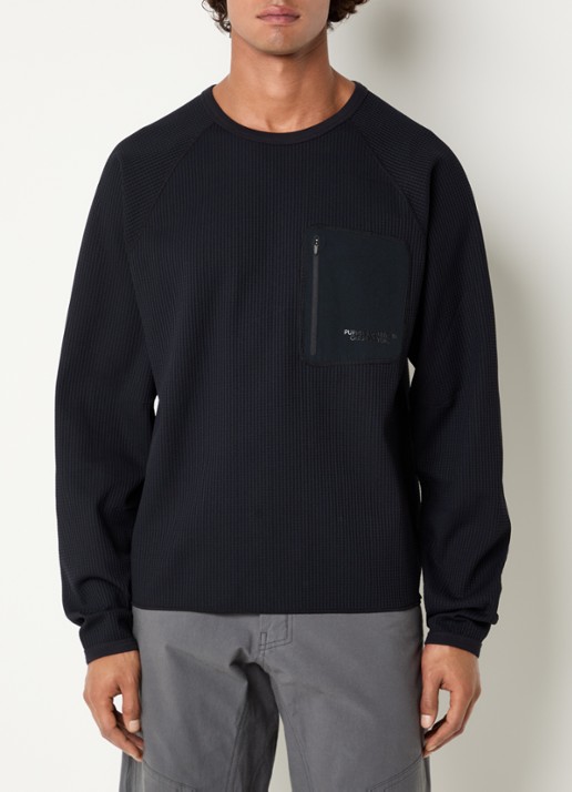 Purple Mountain Observatory Waffle longsleeve met structuur en ritszak - detail 4 zwart