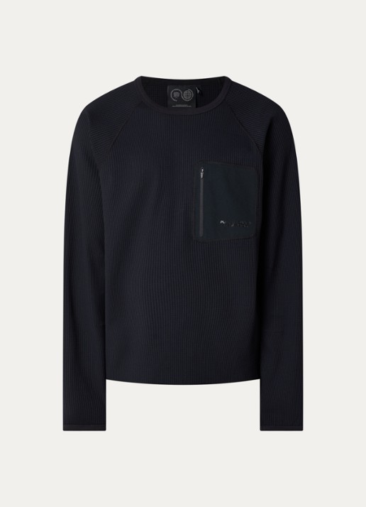 Purple Mountain Observatory Waffle longsleeve met structuur en ritszak - voorkant zwart